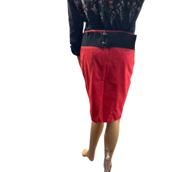 (6 for $25) Maurices Midi Red Pencil Skirt with Bow Belt size 3/4 - Picture 2 of 6